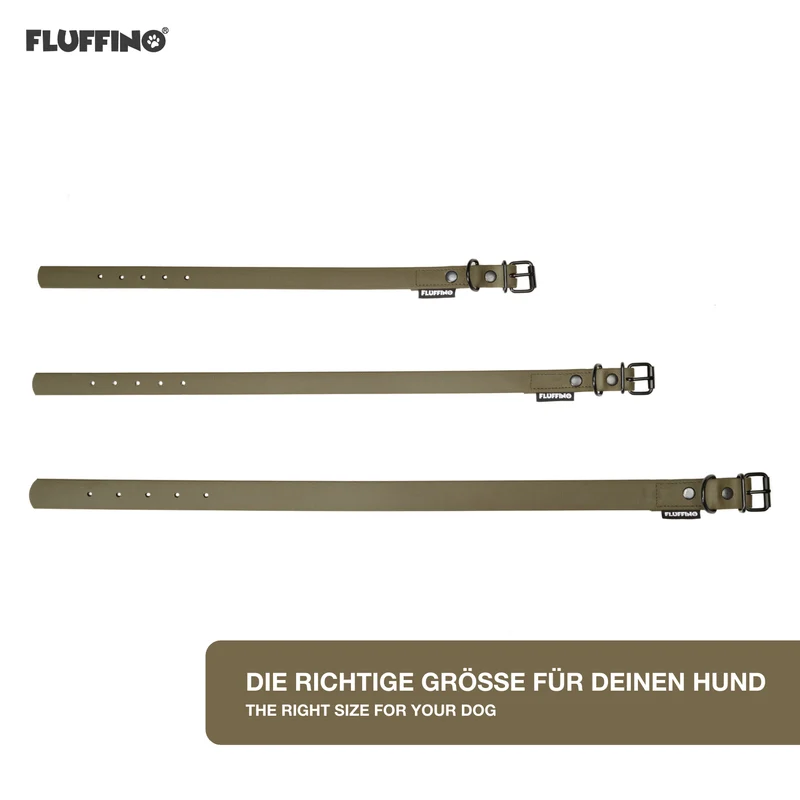 Hundehalsband aus BioThane - 5-Fach verstellbare - Größe M - Halsumfang 37 - 45 cm - Oliv