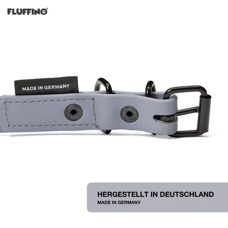 Hundehalsband aus BioThane - 5-Fach verstellbare - Größe S - Halsumfang 27 - 34 cm - Grau