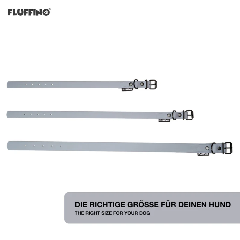 Hundehalsband aus BioThane - 5-Fach verstellbare - Größe S - Halsumfang 27 - 34 cm - Grau