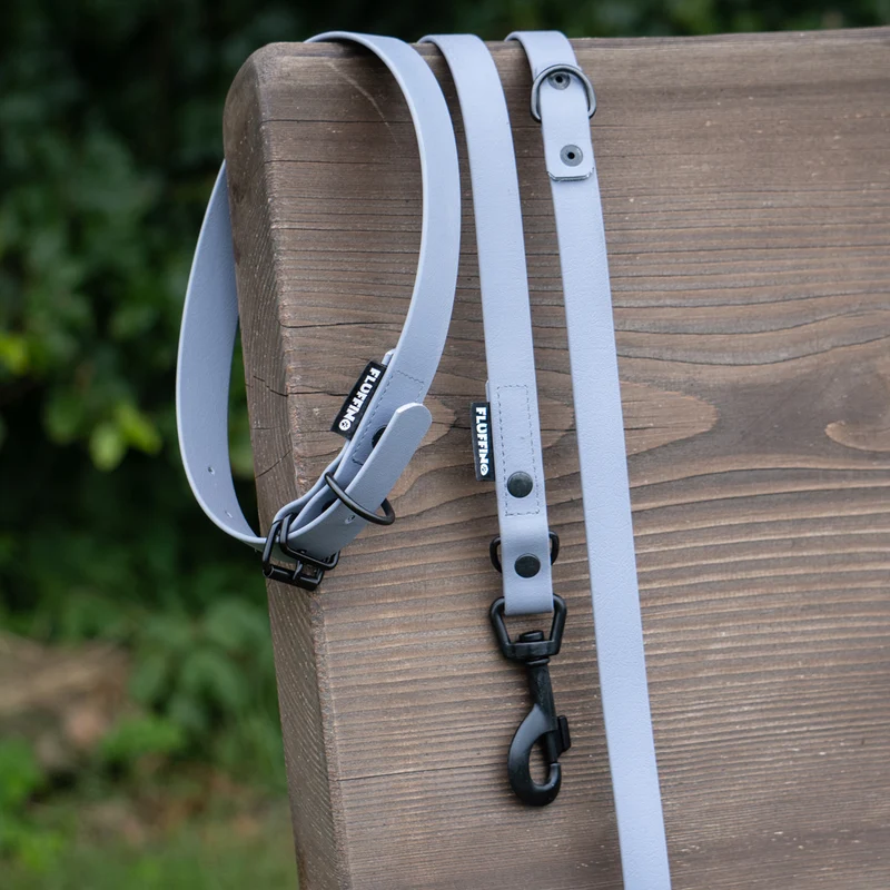 Hundehalsband aus BioThane - 5-Fach verstellbare - Größe S - Halsumfang 27 - 34 cm - Grau