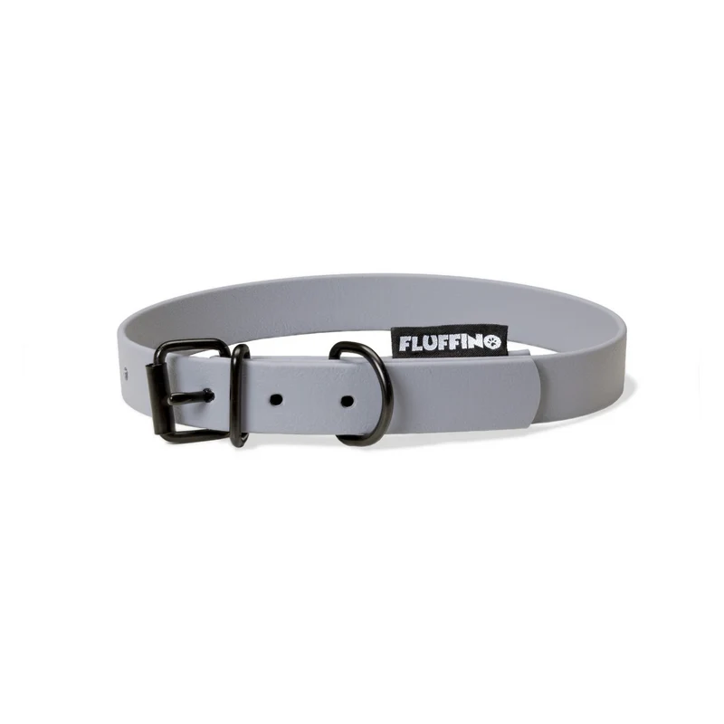 Hundehalsband aus BioThane - 5-Fach verstellbare - Größe L - Halsumfang 44 - 54 cm - Grau