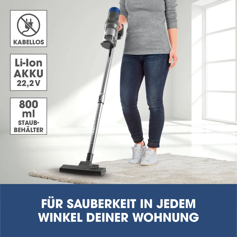 Kabelloser Hand- und Bodenstaubsauger mit Zyklontechnologie - anthrazit/blau