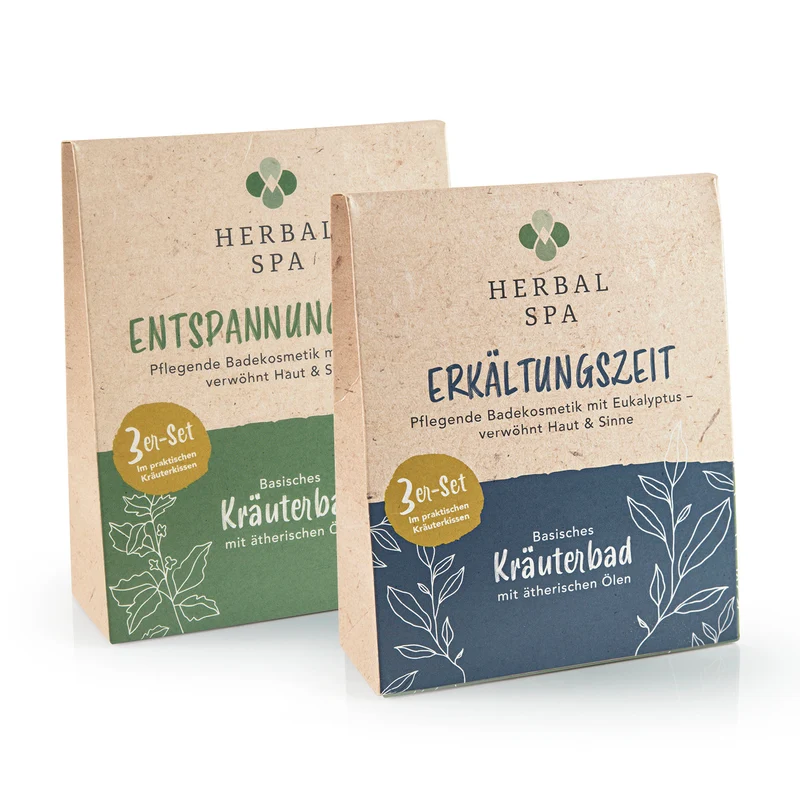 Basisches Kräuterbad mit ätherischen Ölen - Erkältungszeit & Entspannungszeit - 6er-Set (6x 100 g)
