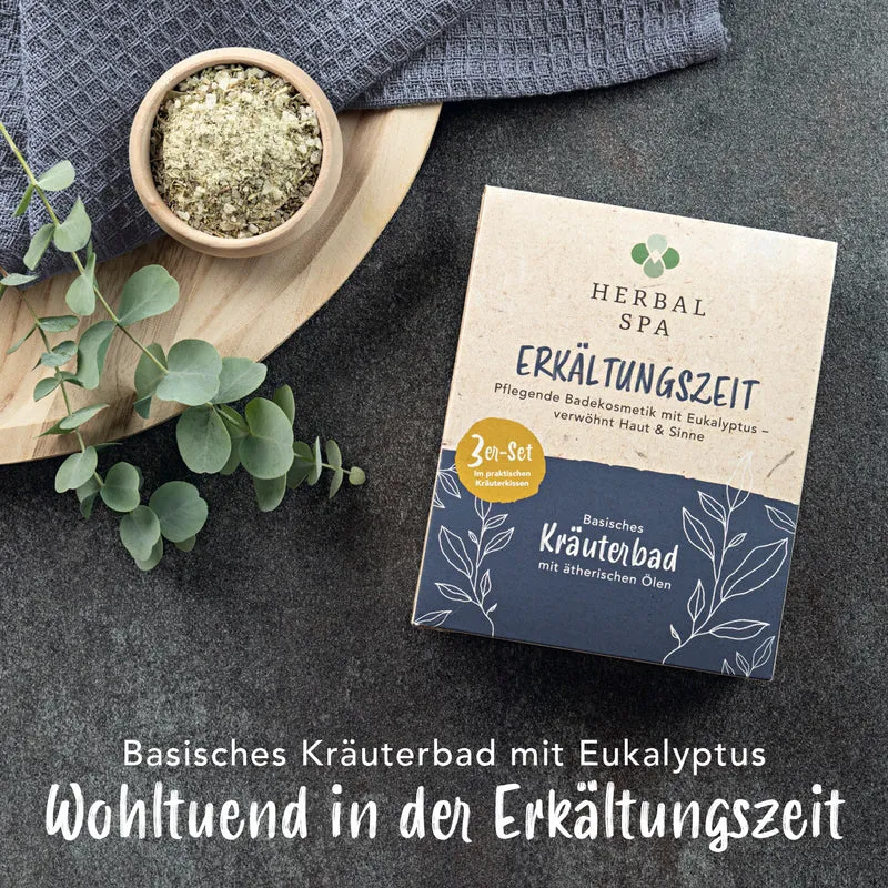 Basisches Kräuterbad mit ätherischen Ölen - Erkältungszeit & Entspannungszeit - 6er-Set (6x 100 g)