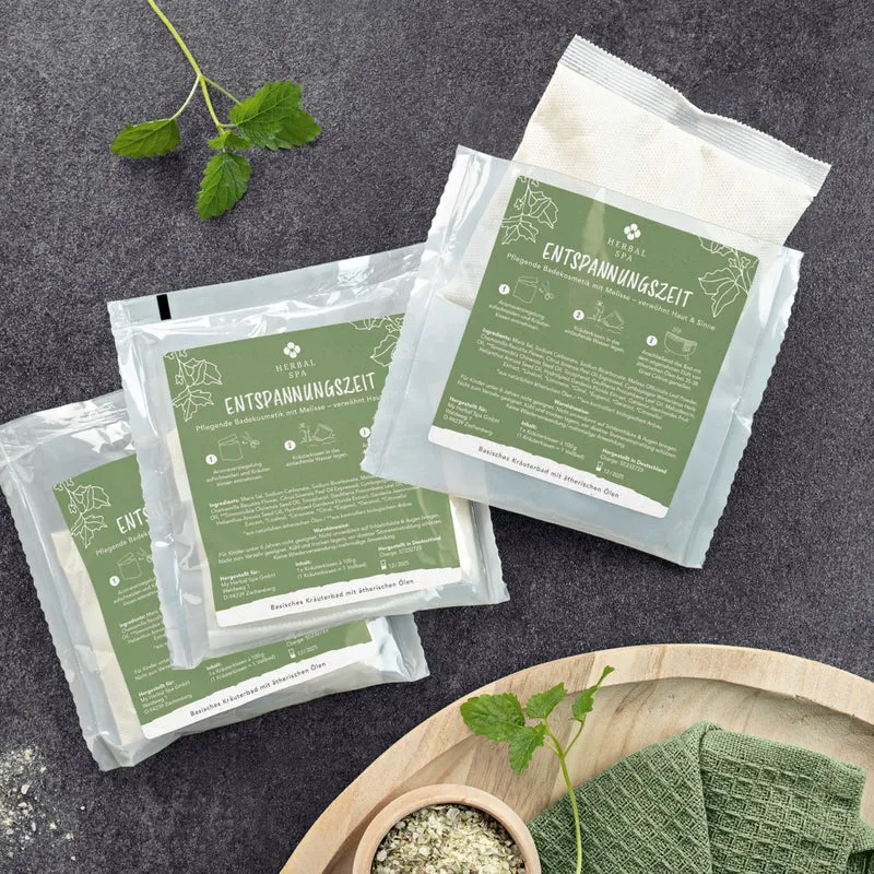 Basisches Kräuterbad mit ätherischen Ölen - Erkältungszeit & Entspannungszeit - 6er-Set (6x 100 g)