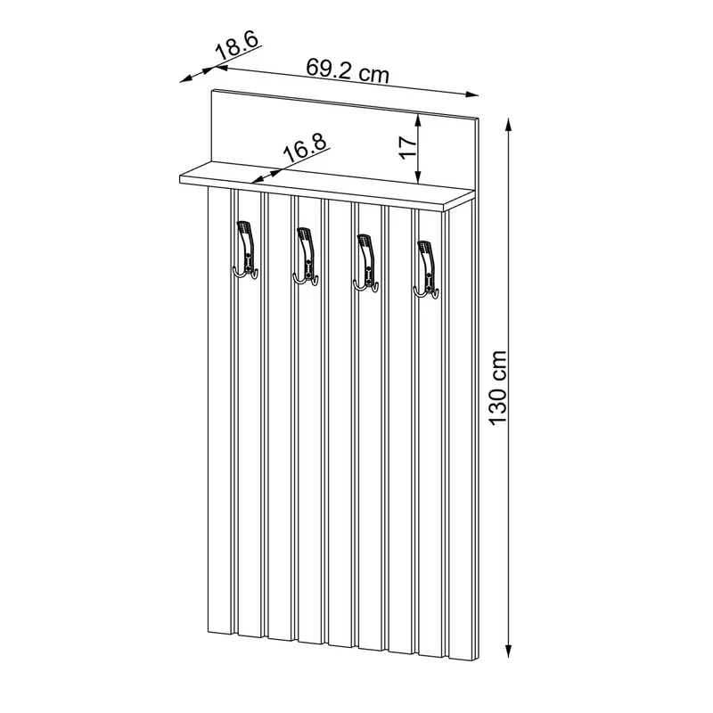 Roomart Garderobenpaneel NORD, 130 cm, mit 4 Doppelhaken und Hutablage, in 2 Farben