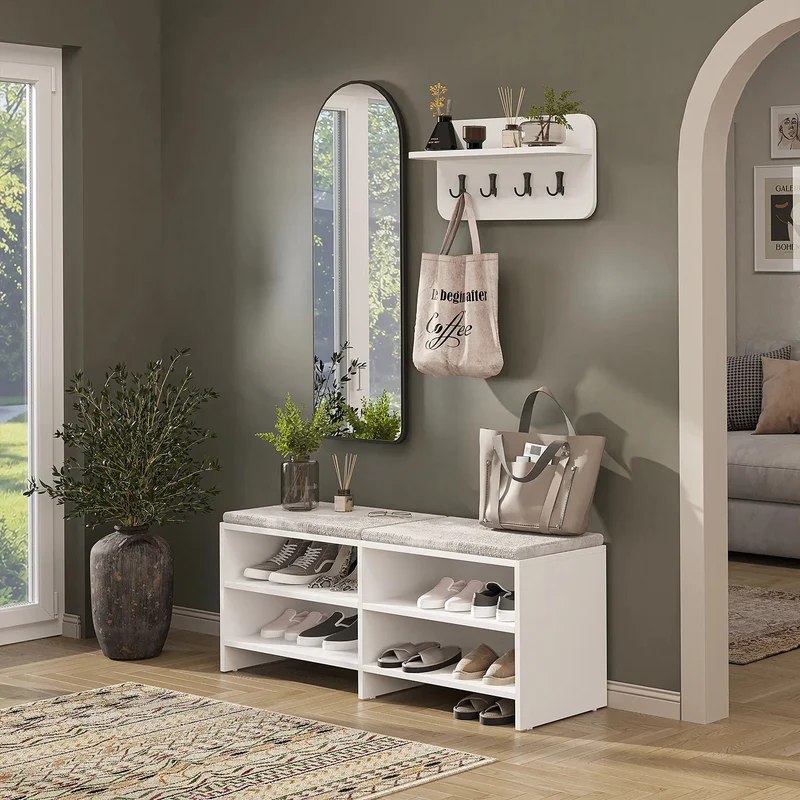 Roomart 3-teiliges Garderobenset LENA, mit Sitzbank 120 cm, Wandgarderobe und Bogenspiegel, in 2 Farben