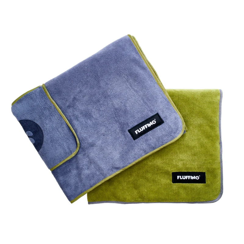 Hundehandtuch Mikrofaser – 2er-Pack - 90 x 50 cm - Grau & Grün