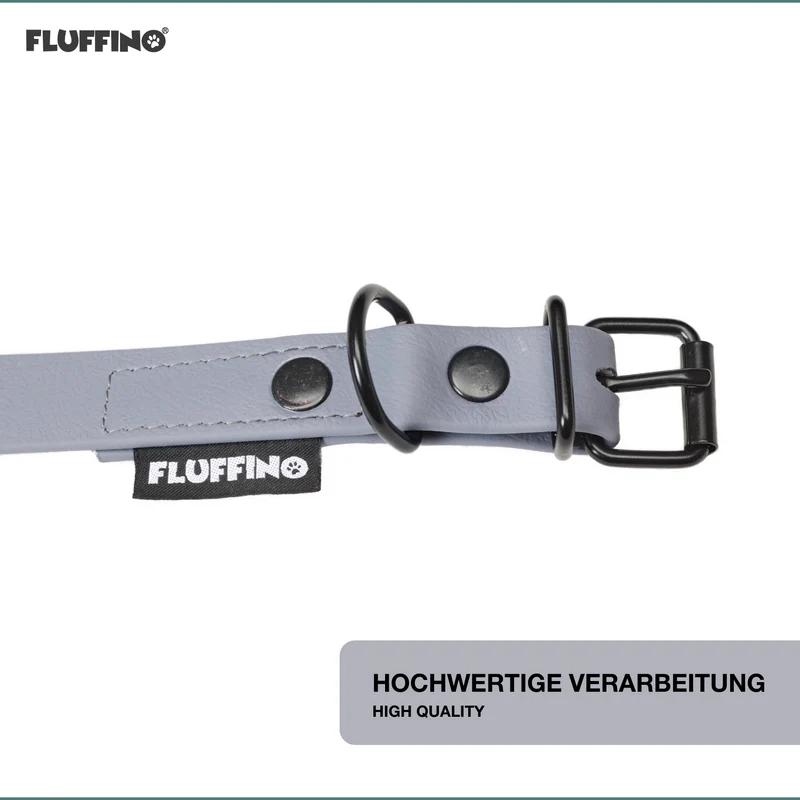 Hundehalsband aus BioThane - 5-Fach verstellbare - Größe M - Halsumfang 37 - 45 cm - Grau