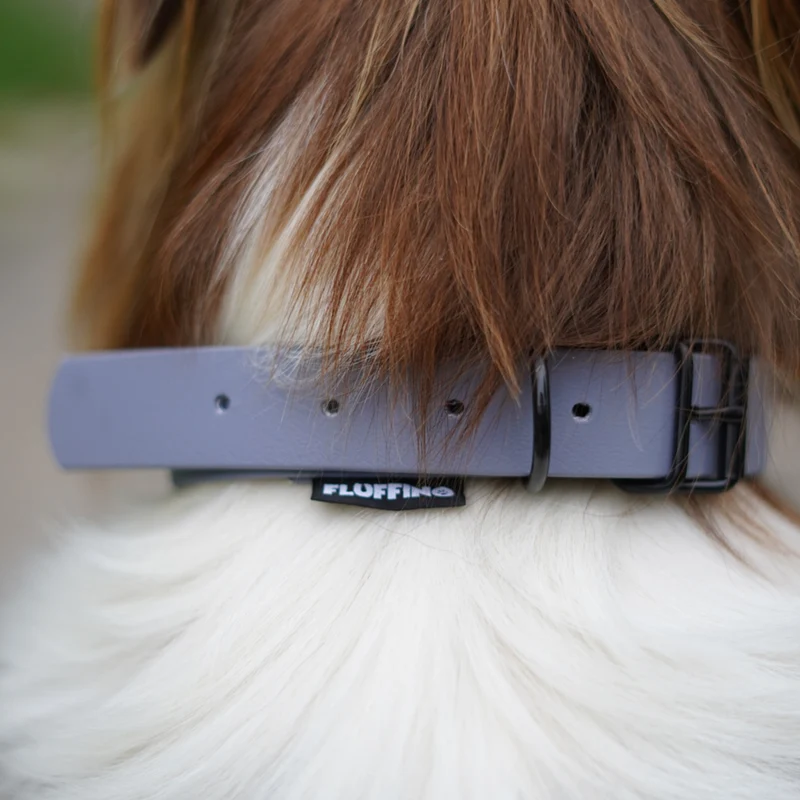 Hundehalsband aus BioThane - 5-Fach verstellbare - Größe M - Halsumfang 37 - 45 cm - Grau