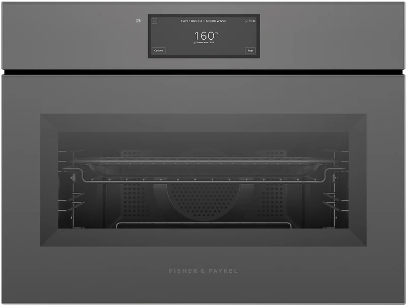 Fisher & Paykel 60cm Series 11 Minimal Handless Compact Combi-Microwave Oven, Black Glass
