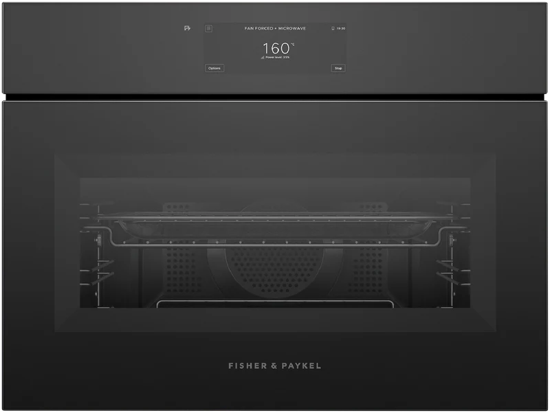 Fisher & Paykel 60cm Series 11 Minimal Handless Compact Combi-Microwave Oven, Black Glass
