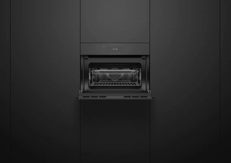 Fisher & Paykel 60cm Series 11 Minimal Handless Compact Combi-Microwave Oven, Black Glass