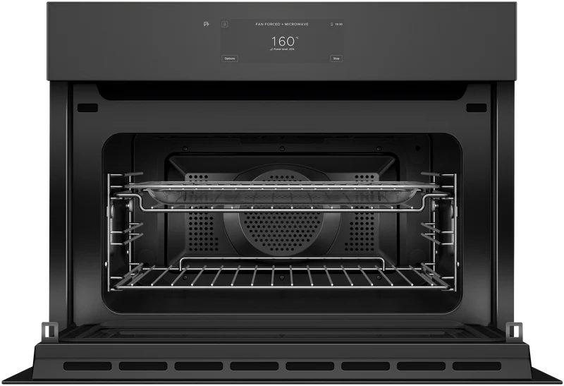 Fisher & Paykel 60cm Series 11 Minimal Handless Compact Combi-Microwave Oven, Black Glass