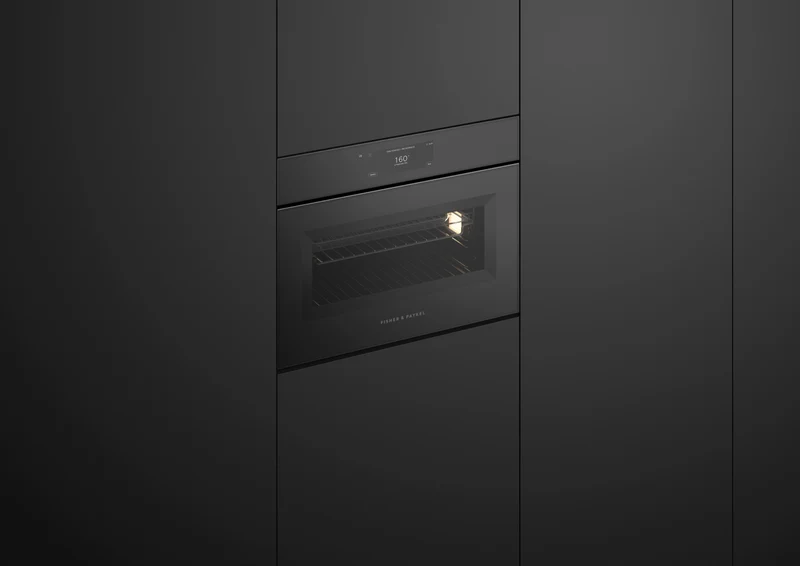 Fisher & Paykel 60cm Series 11 Minimal Handless Compact Combi-Microwave Oven, Black Glass