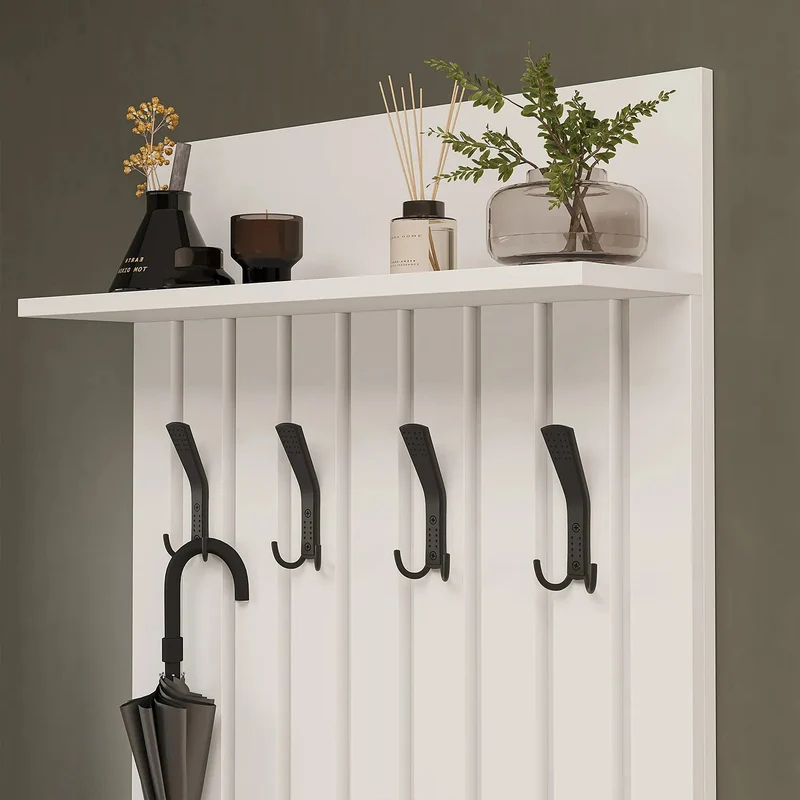 Roomart 4-teiliges Garderobenset NORD, mit Schuhschrank, Sitzbank mit Schuhklappe, Garderobenpaneel 130 cm und Spiegel, in 2 Farben