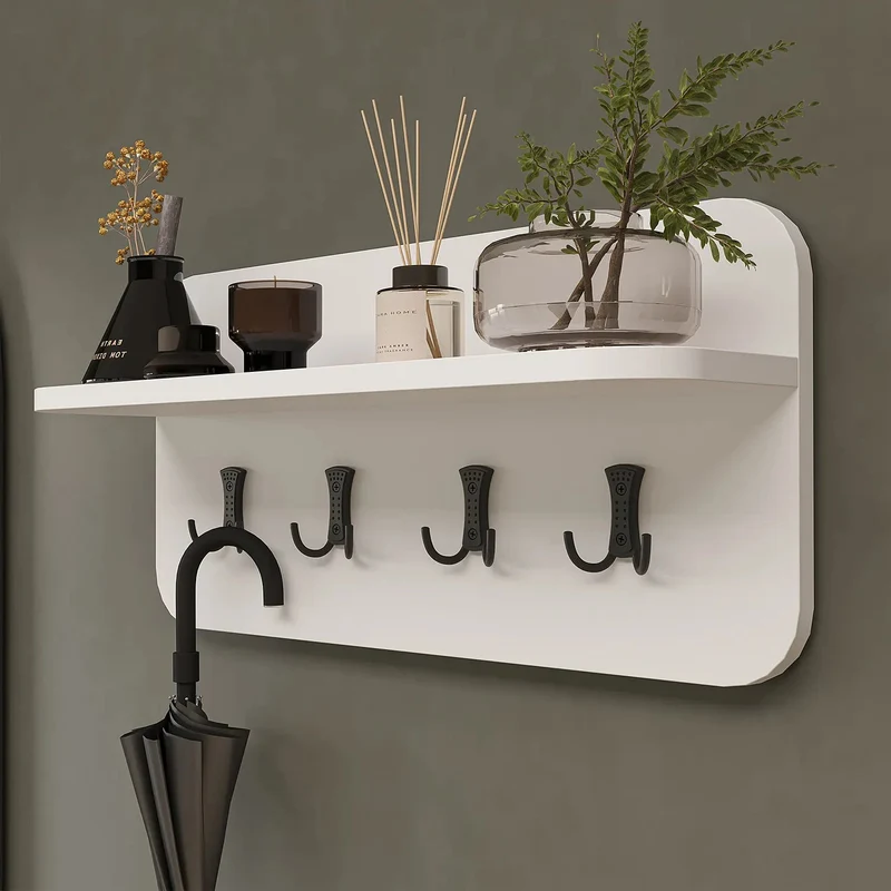 Roomart 4-teiliges Garderobenset NORD, mit 2 offenen Sitzbänken, Wandgarderobe und ovalem Spiegel, in 2 Farben