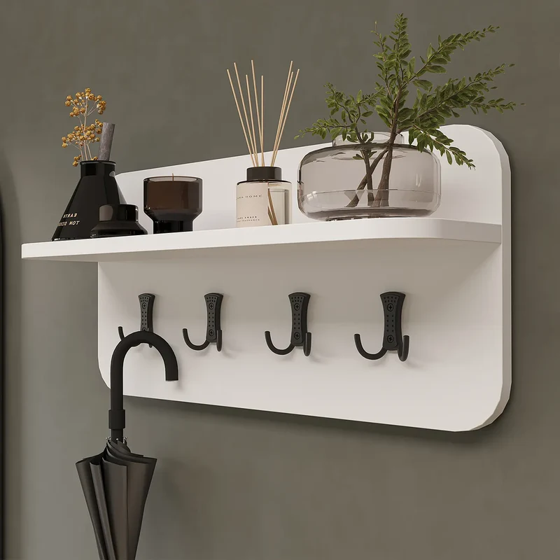 Roomart 4-teiliges Garderobenset NORD, mit 2 Sitzbänken mit Schuhklappe, Wandgarderobe und ovalem Spiegel, in 2 Farben