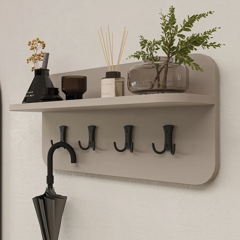Roomart 4-teiliges Garderobenset NORD, mit 2 Sitzbänken mit Schuhklappe, Wandgarderobe und ovalem Spiegel, in 2 Farben