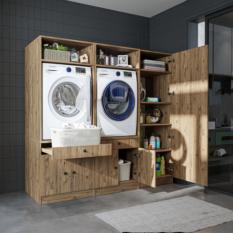 Roomart Waschmaschinenschrank SERIE 1 für 2 Maschinen mit Hochschrank, 194 cm, in 3 Farben