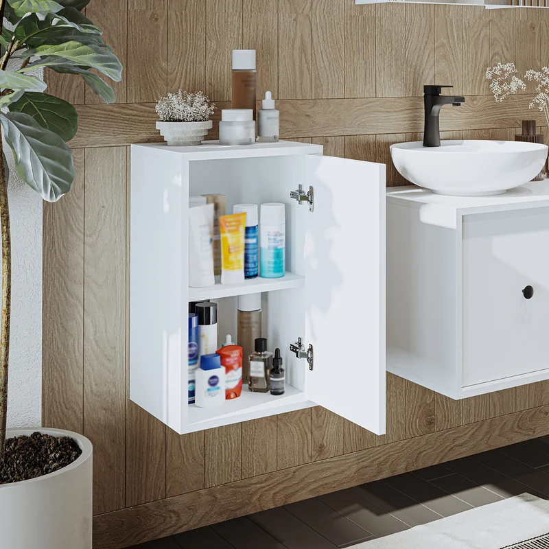 Roomart GUSTO Hochschrank 35 cm – Bad-Hängeschrank mit Soft-Close – Moderner Badezimmerschrank mit Stauraum – Weiß oder Eiche