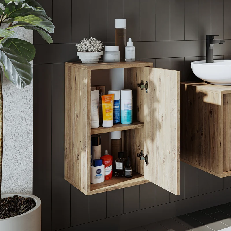 Roomart GUSTO Hochschrank 35 cm – Bad-Hängeschrank mit Soft-Close – Moderner Badezimmerschrank mit Stauraum – Weiß oder Eiche