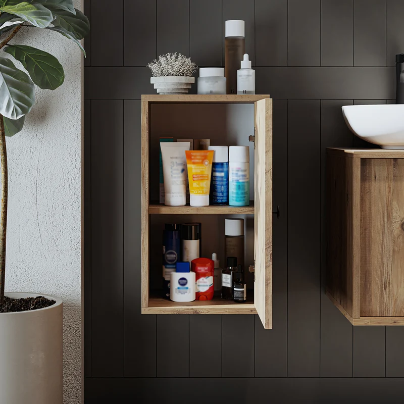Roomart GUSTO Hochschrank 35 cm – Bad-Hängeschrank mit Soft-Close – Moderner Badezimmerschrank mit Stauraum – Weiß oder Eiche