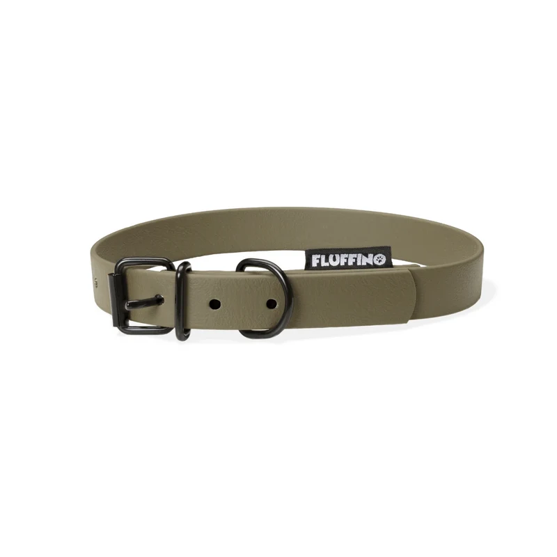 Hundehalsband aus BioThane - 5-Fach verstellbare - Größe S - Halsumfang 27 - 34 cm - Oliv