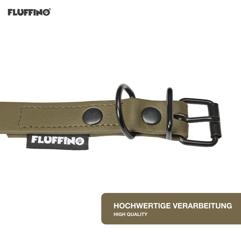 Hundehalsband aus BioThane - 5-Fach verstellbare - Größe S - Halsumfang 27 - 34 cm - Oliv