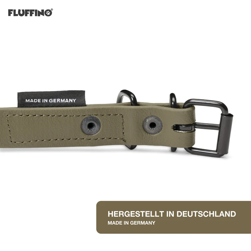 Hundehalsband aus BioThane - 5-Fach verstellbare - Größe S - Halsumfang 27 - 34 cm - Oliv