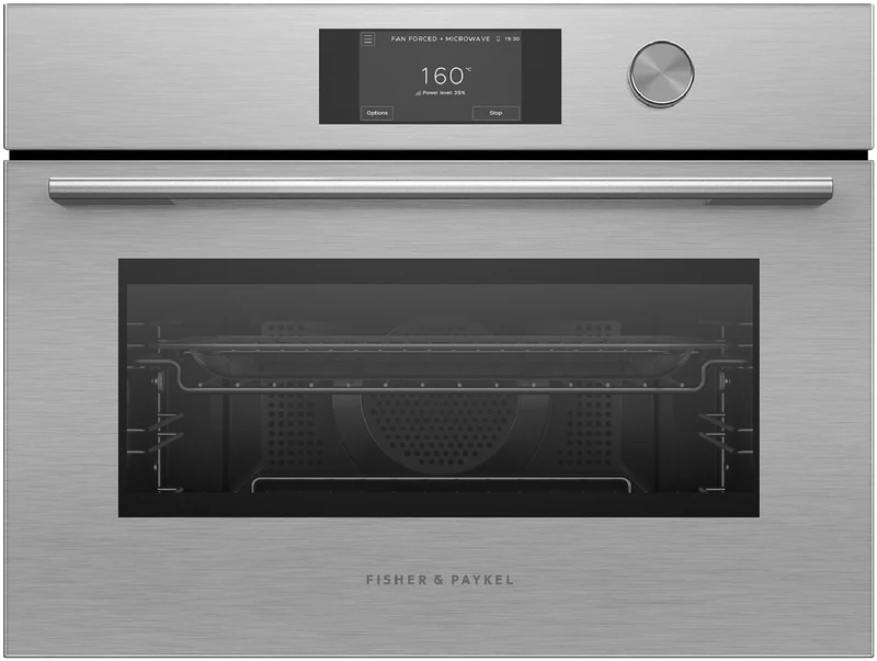 Fisher & Paykel 60cm Series 7 Contemporary Compact Combi-Microwave Oven, Brushed Silver Glass