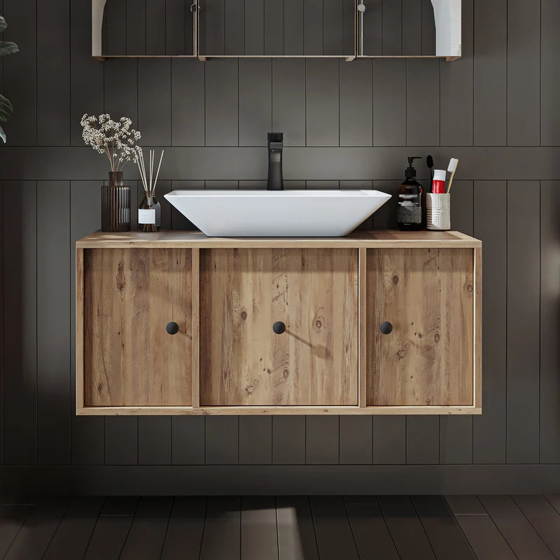Roomart Badmöbel-Set GUSTO-ATL 105 cm, 4-teilig mit Keramik-Waschbecken und Spiegelschrank