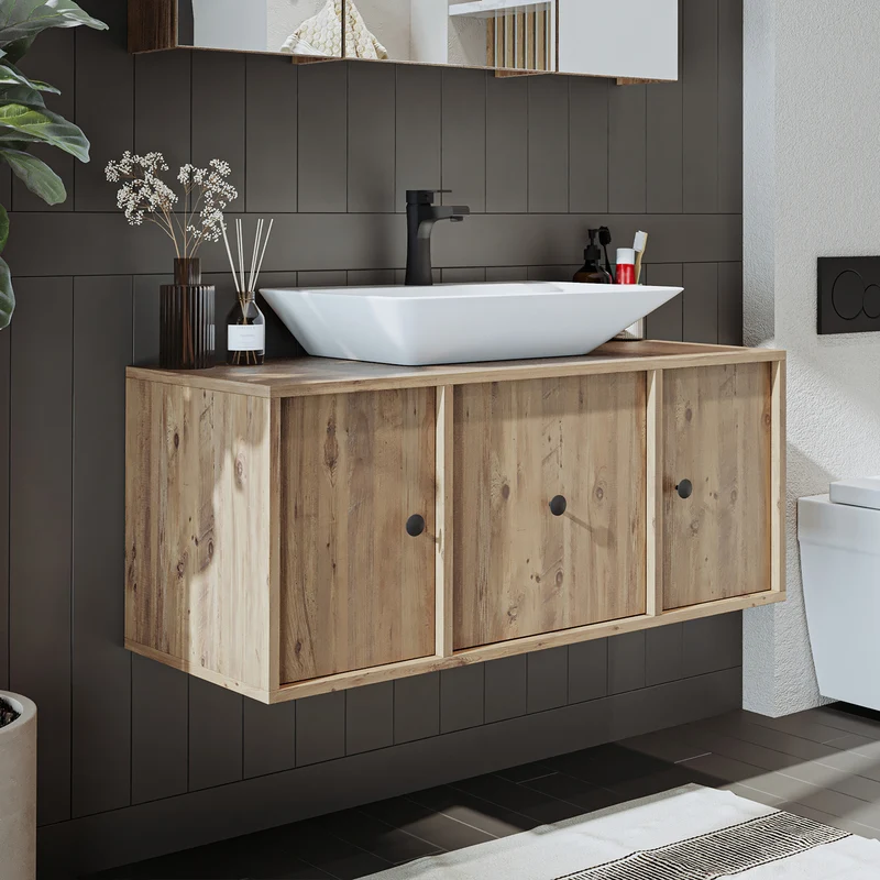Roomart Badmöbel-Set GUSTO-ATL 105 cm, 4-teilig mit Keramik-Waschbecken und Spiegelschrank