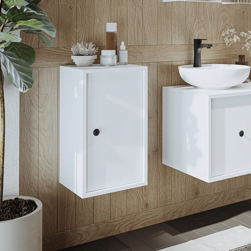Roomart 4-teiliges Badmöbel-Set GUSTO, 120 cm, mit ovalem Waschbecken und Hochschrank, in 2 Farben