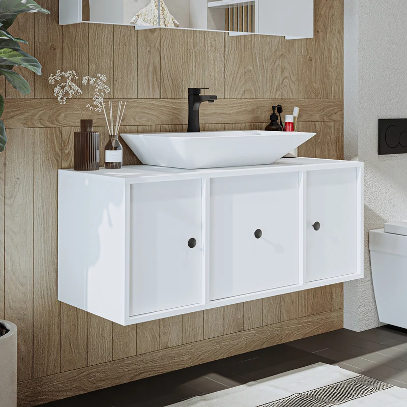 Roomart Badmöbel-Set GUSTO-ATL 105 cm, 4-teilig mit Keramik-Waschbecken und Spiegelschrank