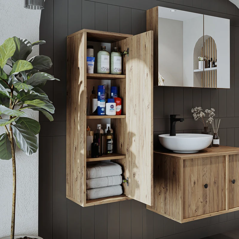 Roomart Badmöbel-Set GUSTO-ATL 105 cm, 4-teilig mit Keramik-Waschbecken und Spiegelschrank