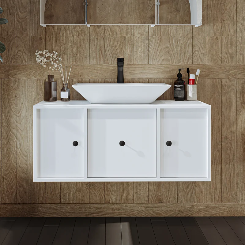 Roomart Badmöbel-Set GUSTO-ATL 105 cm, 4-teilig mit Keramik-Waschbecken und Spiegelschrank