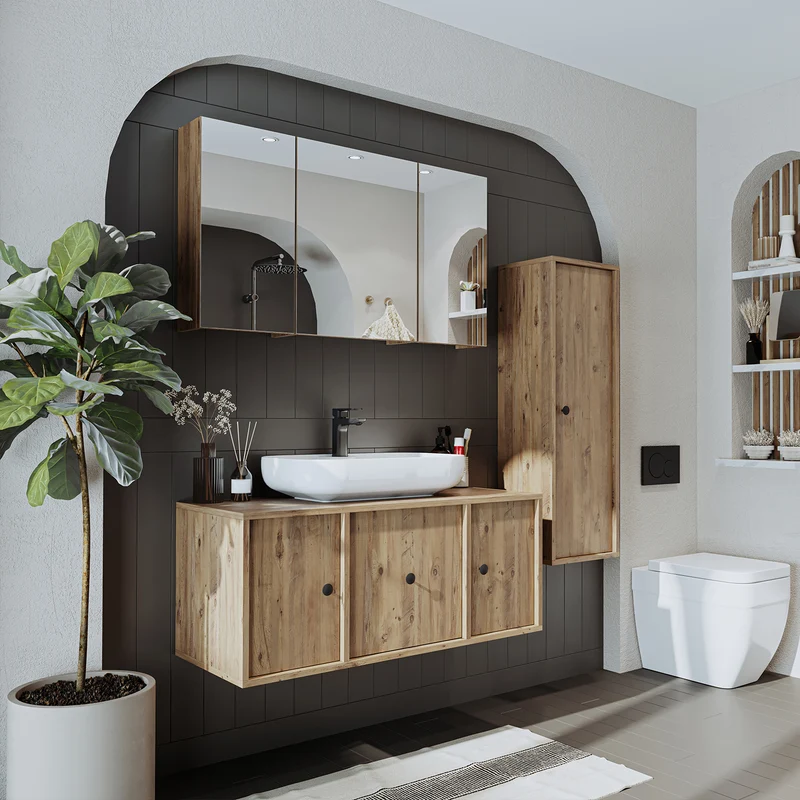 Roomart Badmöbel-Set GUSTO 105 cm, 4-teilig mit Keramik-Waschbecken und Spiegelschrank in 2 Farben
