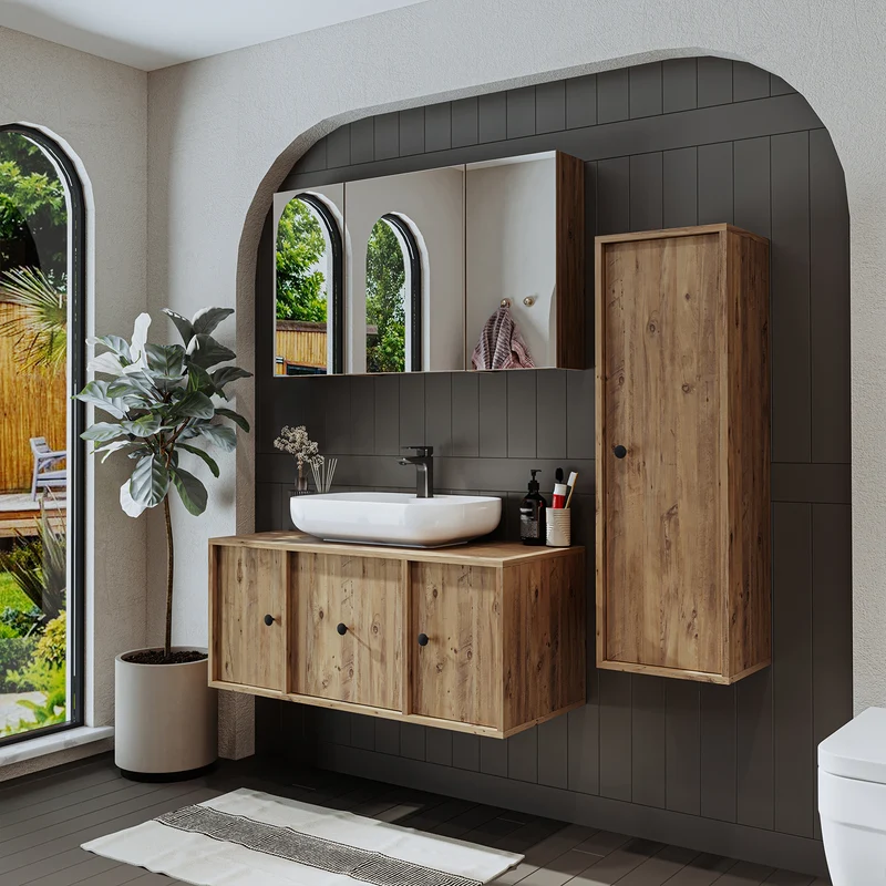 Roomart Badmöbel-Set GUSTO 105 cm, 4-teilig mit Keramik-Waschbecken und Spiegelschrank in 2 Farben