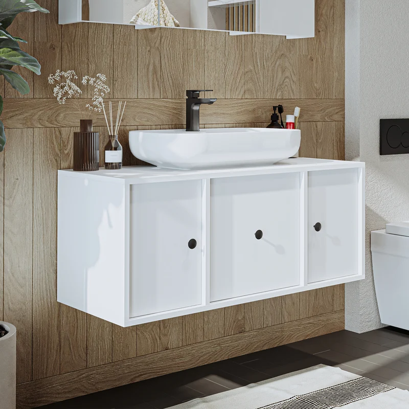 Roomart Badmöbel-Set GUSTO 105 cm, 4-teilig mit Keramik-Waschbecken und Spiegelschrank in 2 Farben