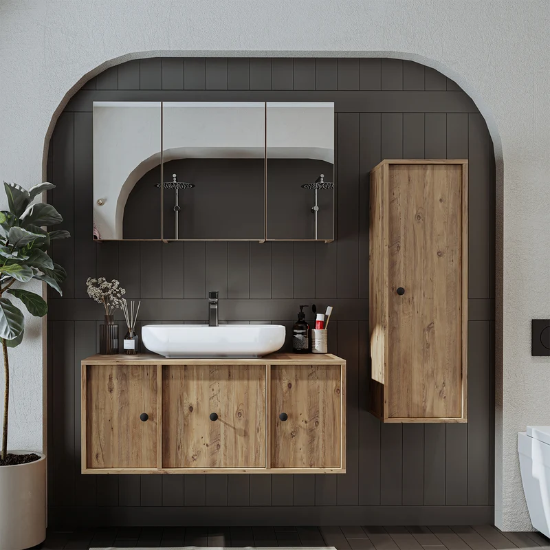 Roomart Badmöbel-Set GUSTO 105 cm, 4-teilig mit Keramik-Waschbecken und Spiegelschrank in 2 Farben