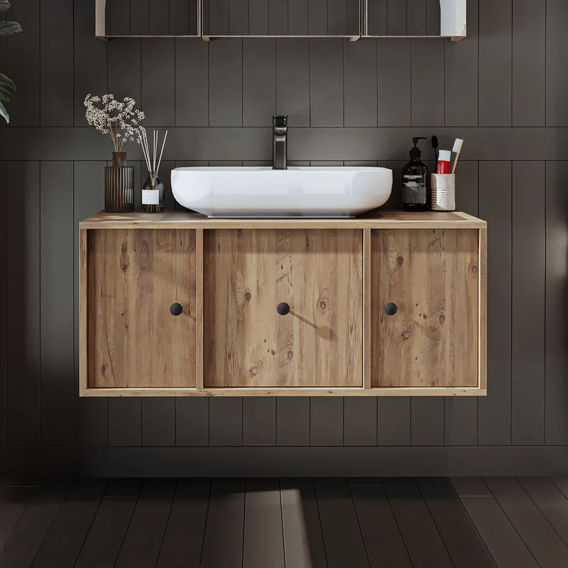 Roomart Badmöbel-Set GUSTO 105 cm, 4-teilig mit Keramik-Waschbecken und Spiegelschrank in 2 Farben