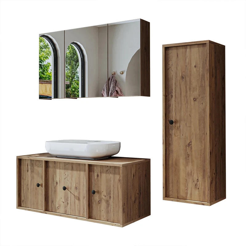 Roomart Badmöbel-Set GUSTO 105 cm, 4-teilig mit Keramik-Waschbecken und Spiegelschrank in 2 Farben