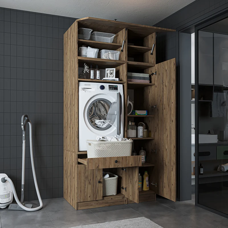 Roomart Waschmaschinenschrank SERIE 1, 112 cm, mit Hochschrank und Ausziehbrett, in 3 Farben
