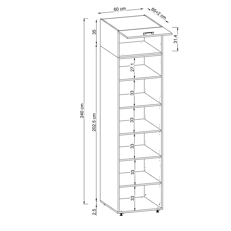 Roomart Hochschrank 60 cm für Waschküche, 205 cm hoch, Soft-Close, in 3 Farben