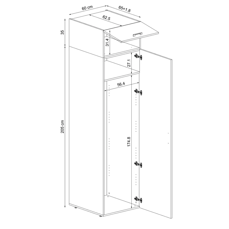 Roomart Hochschrank 60 cm für Waschküche, 205 cm hoch, Soft-Close, in 3 Farben