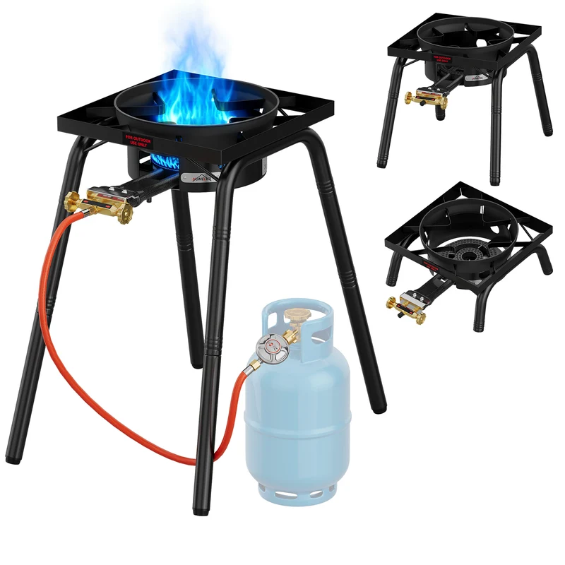 HOMELUX Gas-Hockerkocher 11,5 kW, höhenverstellbarer Outdoor-Gaskocher aus Gusseisen für Camping & den Garten