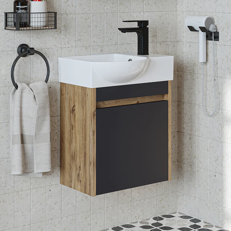 Roomart Waschbeckenunterschrank LEO, 46,5 cm, Hahnloch rechts, in 4 Farben