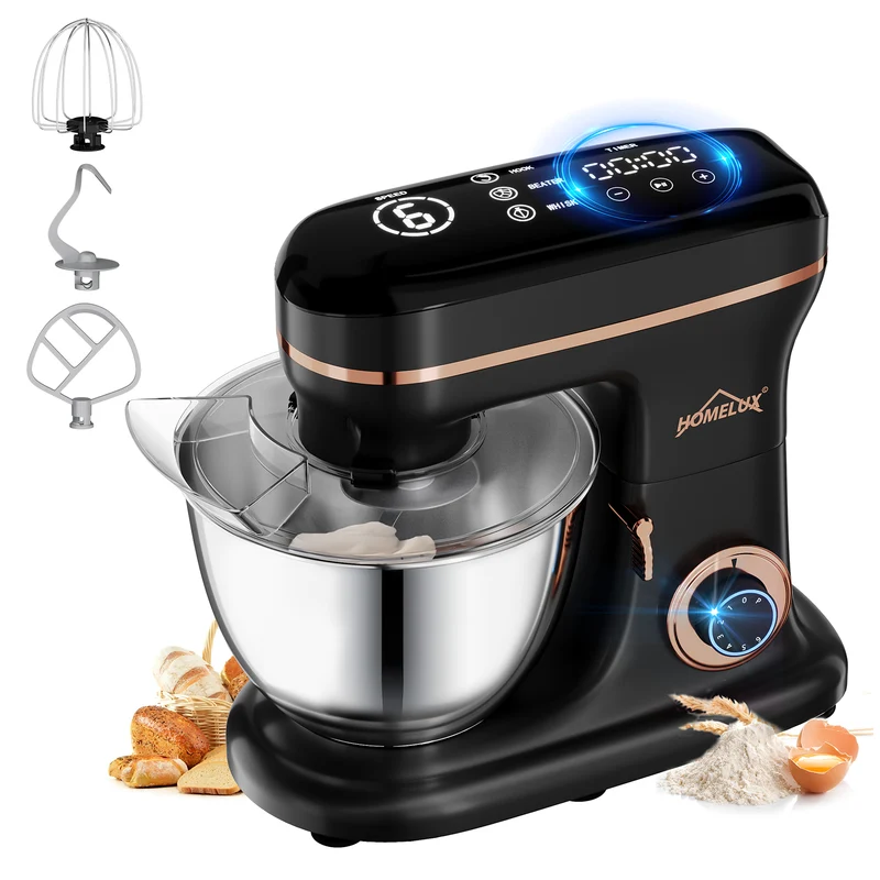 HOMELUX Küchenmaschine Multifunktional 6-stufige Knetmaschine mit LED-Touchscreen 8L Edelstahlschüssel