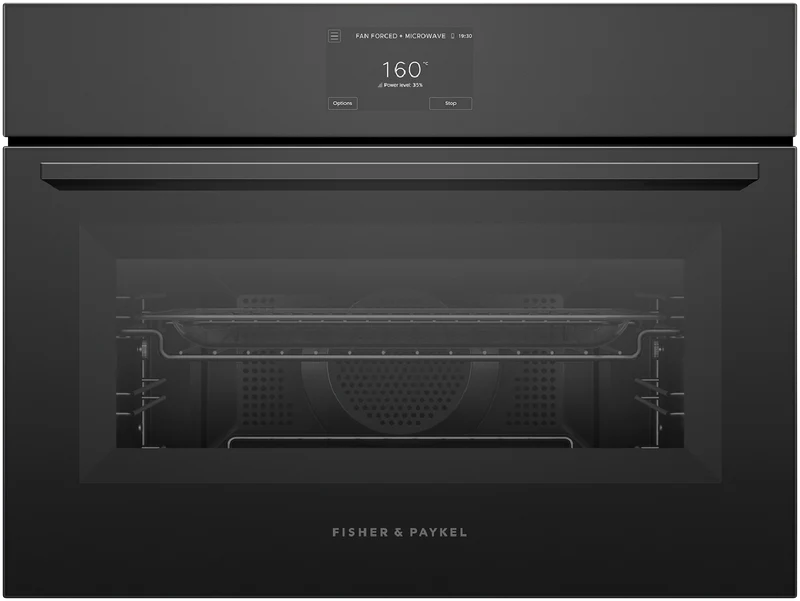 Fisher & Paykel 60cm Series 7 Minimal Compact Combi- Microwave Oven, Black Glass